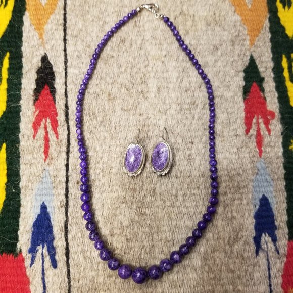 Handmade Jewelry - Natural Amethyst Bead Necklace and Earring Set **NWOT**